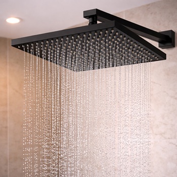 Bodengleiche Dusche mit Regenduschkopf in einem Luxusbad